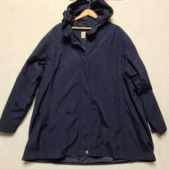 Vintage Eddie Bauer Womens XXL Navy Blue Nylon Parka Jacket With Hood & Zipper - Picture 12 of 12